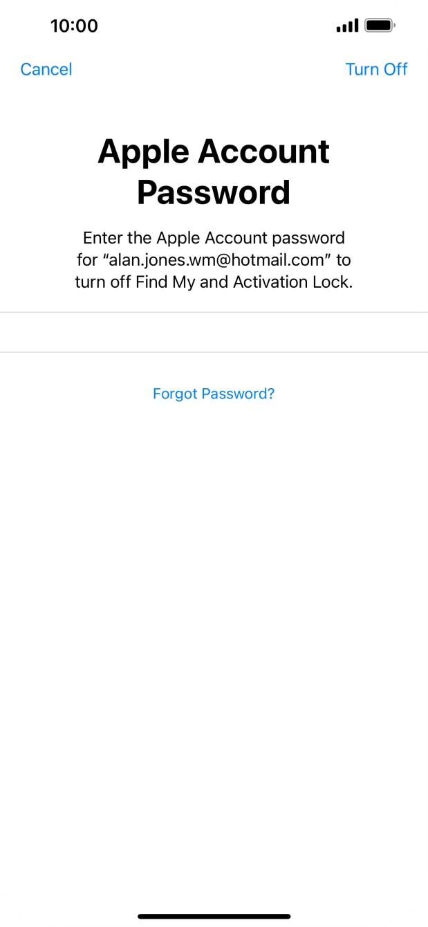 Key in the password for your Apple ID and press Turn Off. Wait a moment while the factory default settings are restored. Follow the instructions on the screen to set up your phone and prepare it for use.