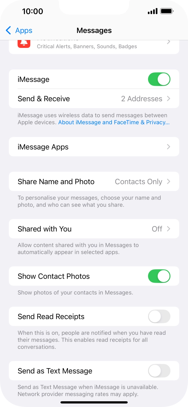 Press the indicator next to 'Send as Text Message' to turn the function on or off.