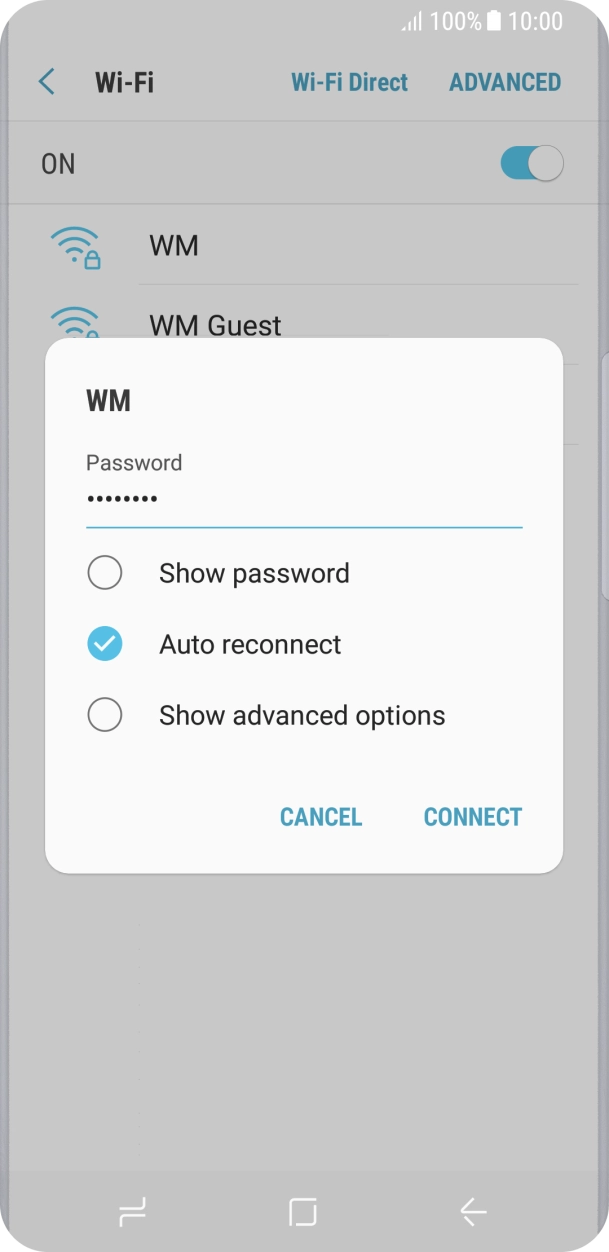 Key in the password for the WiFi network and press CONNECT.
