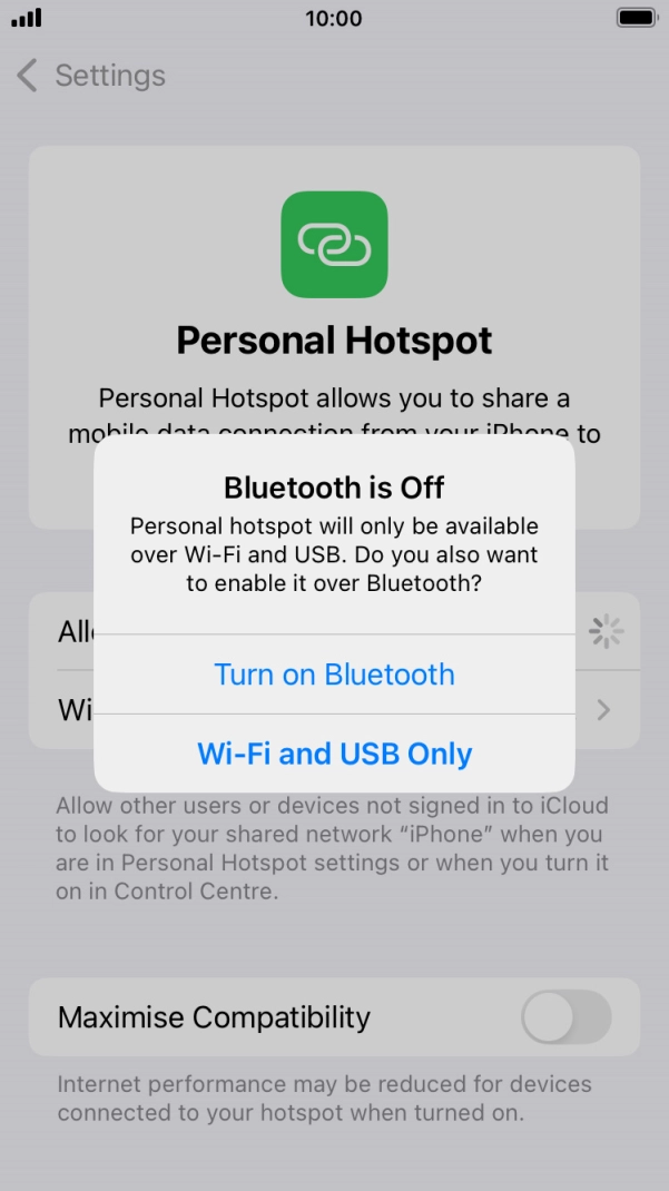 If WiFi is turned on, press Wi-Fi and USB Only.