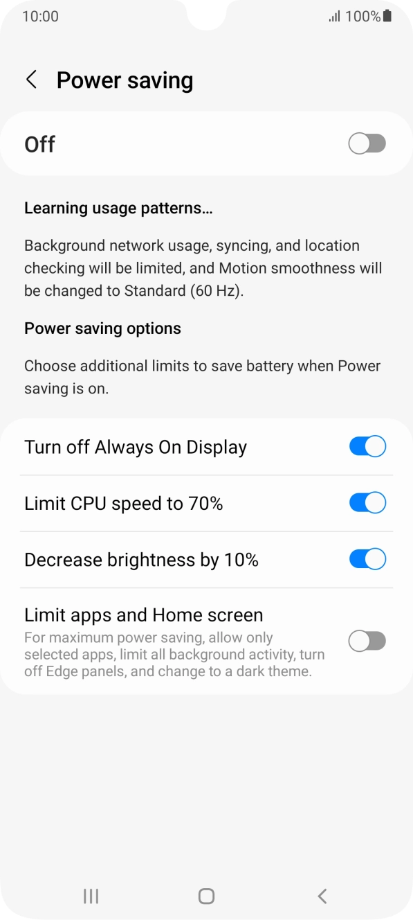 Press the indicators next to the required settings.