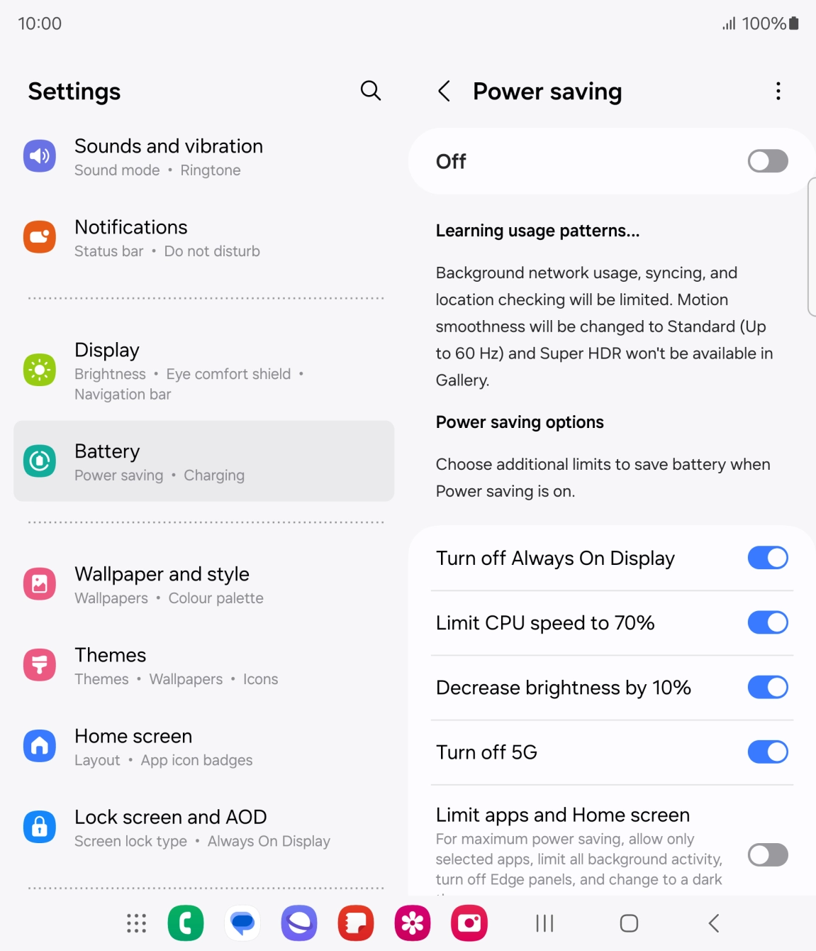 Press the indicators next to the required settings.