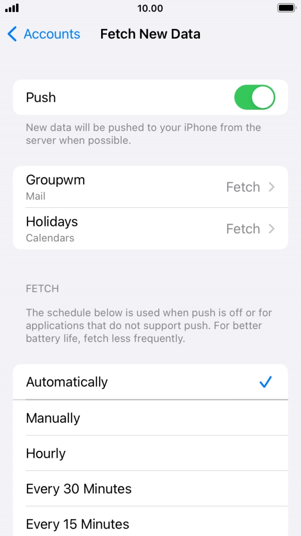 Press the indicator next to 'Push' to turn the function on or off.