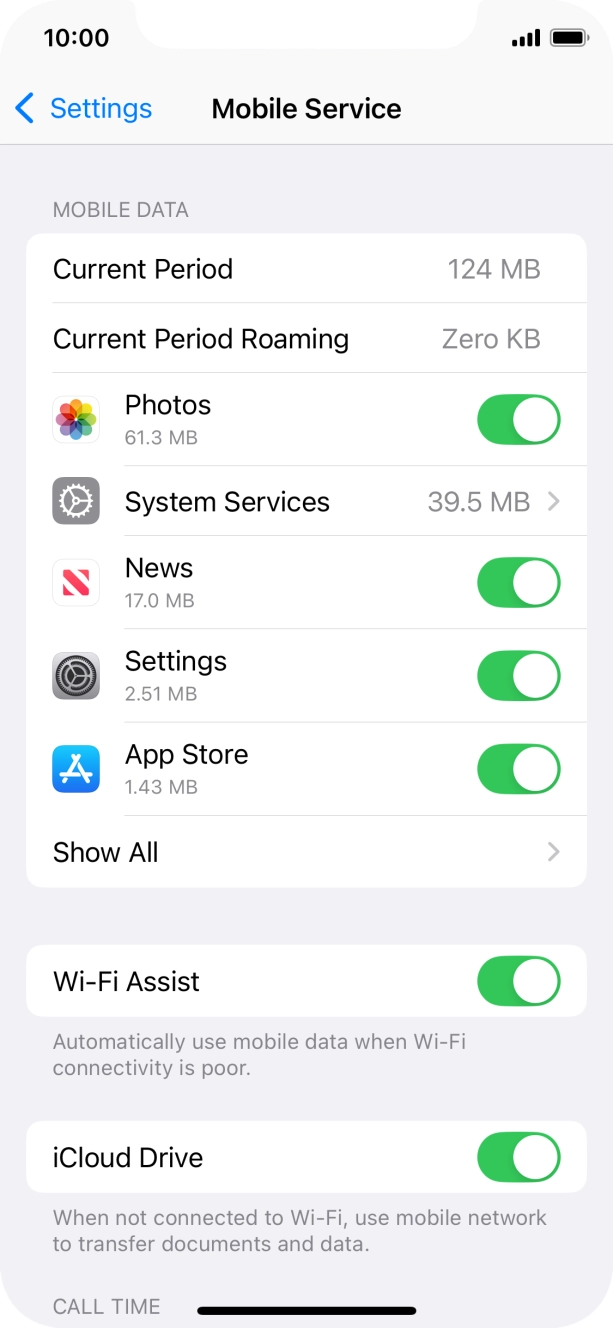 Press the indicators next to the required applications to turn the function on or off. Press the indicators next to the required applications to turn the function on or off.