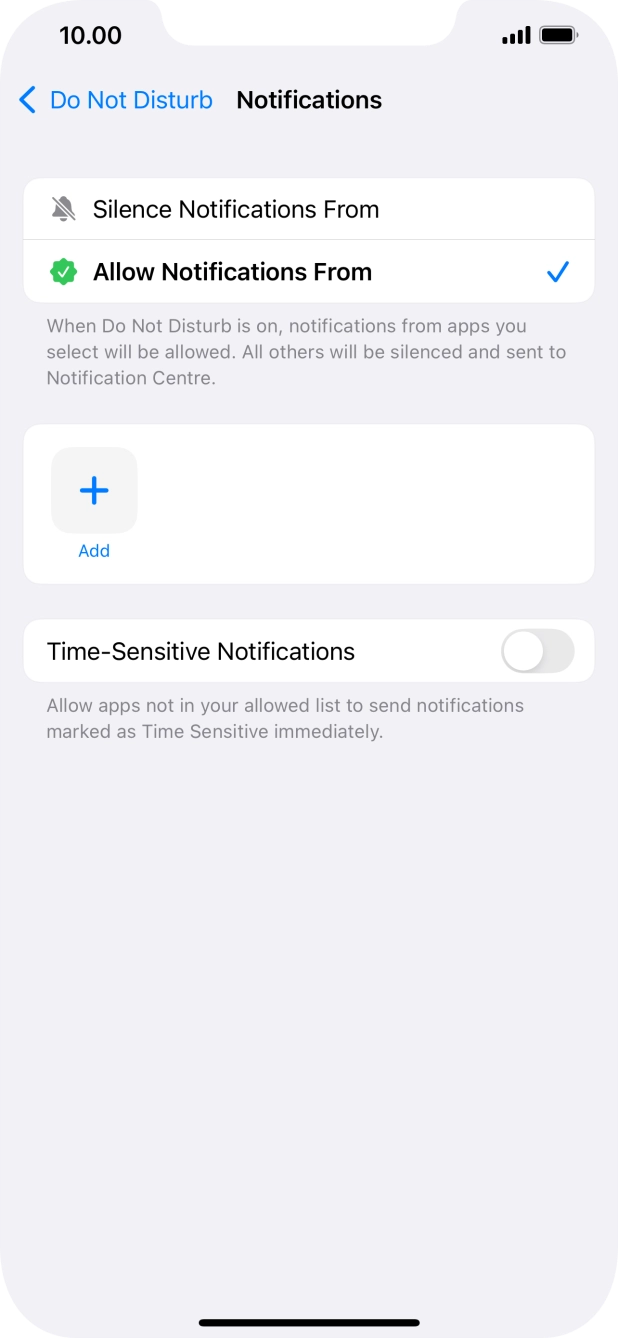 Press the indicator next to 'Time-Sensitive Notifications' to turn display of timed notifications on or off when Do Not Disturb is turned on.