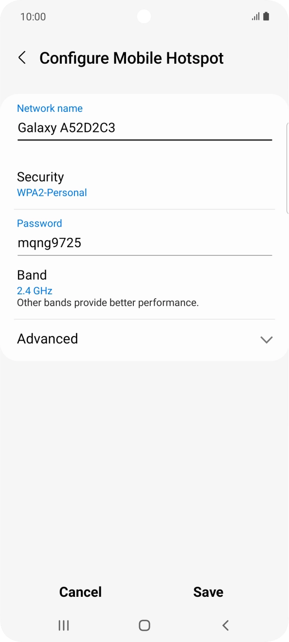 Press the field below 'Network name' and key in the required name.