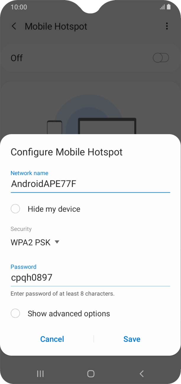 Press the field below 'Network name' and key in the required name.