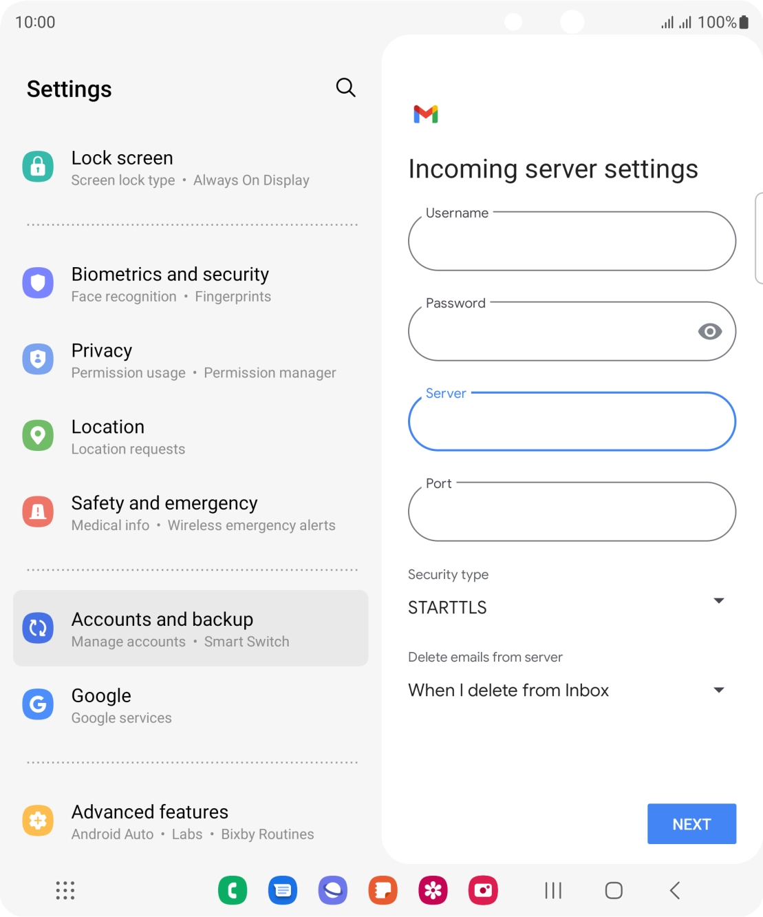 Press the field below 'Port' and key in 110.