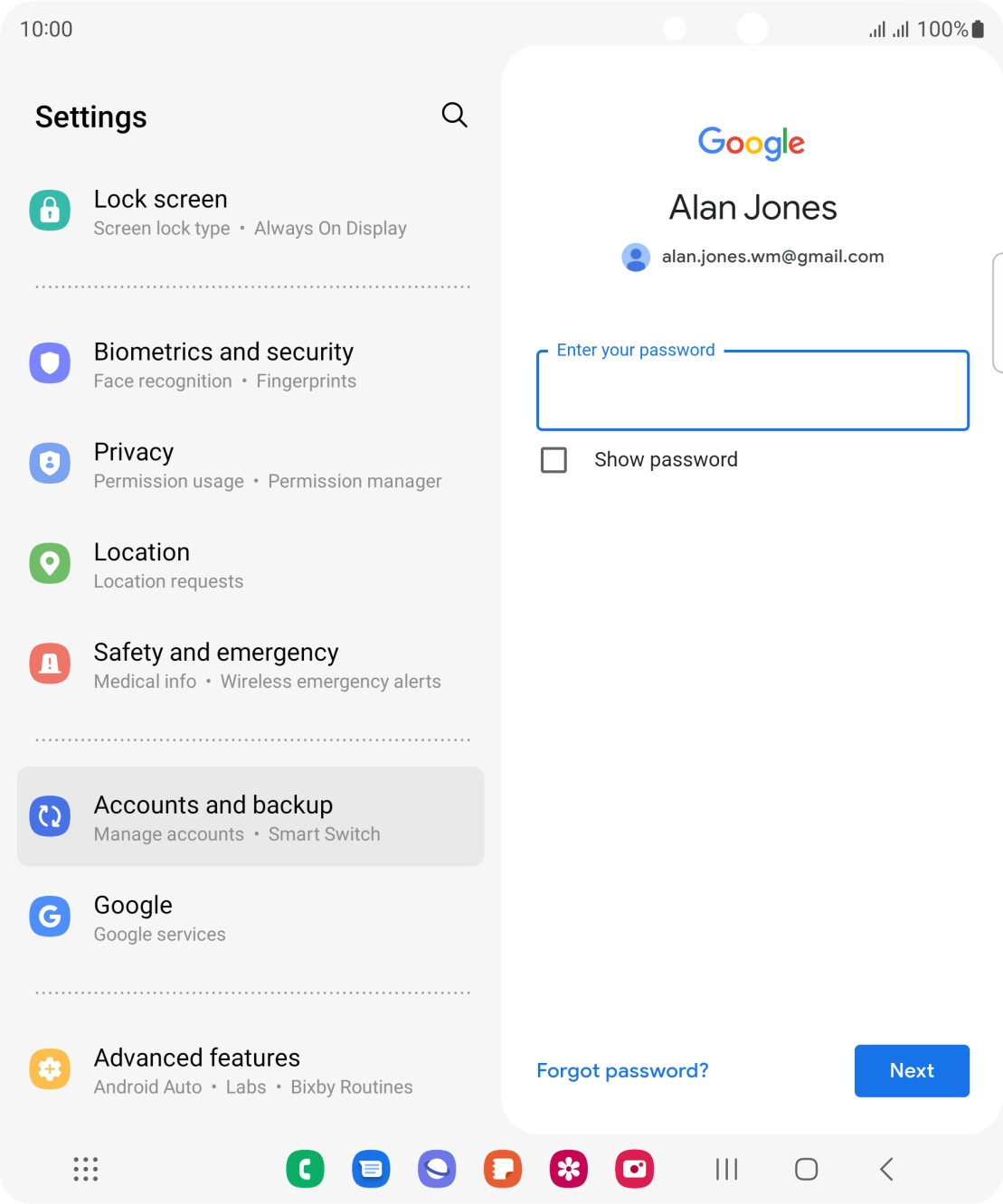 Press the field below 'Enter your password' and key in the password for your Google account.
