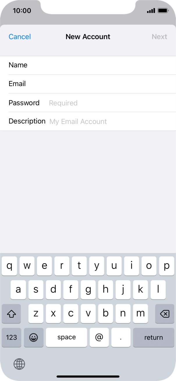 Press Password and key in the password for your email account. Press Password and key in the password for your email account.