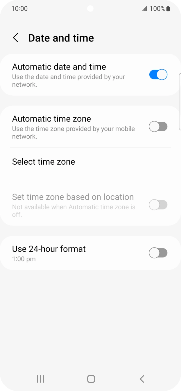Press the indicator next to 'Automatic time zone' to turn on the function.