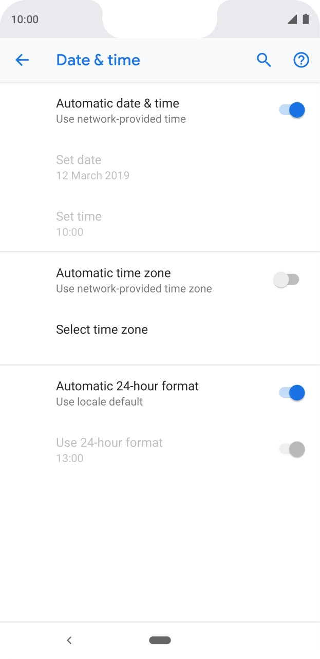Press the indicator next to 'Automatic time zone' to turn on the function.