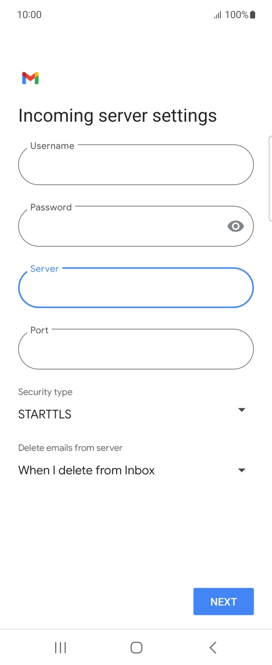 Press the field below 'Port' and key in 110. Press the field below 'Port' and key in 110.