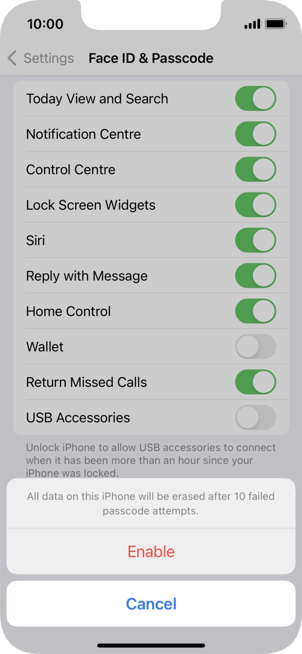 If you turn on the function, press Enable. If you turn on the function, press Enable.