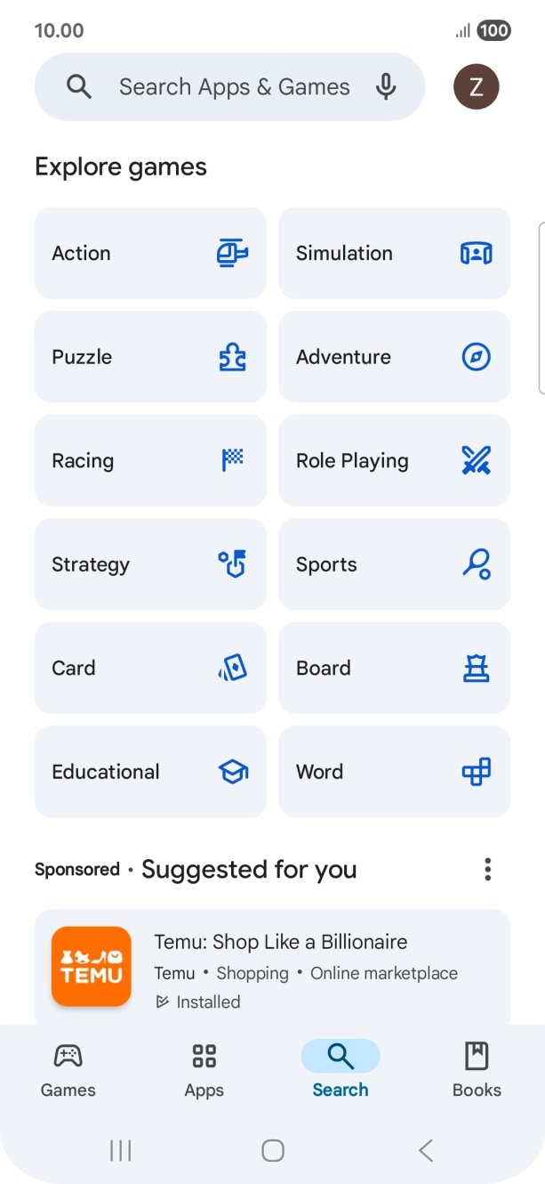 Press the search field.