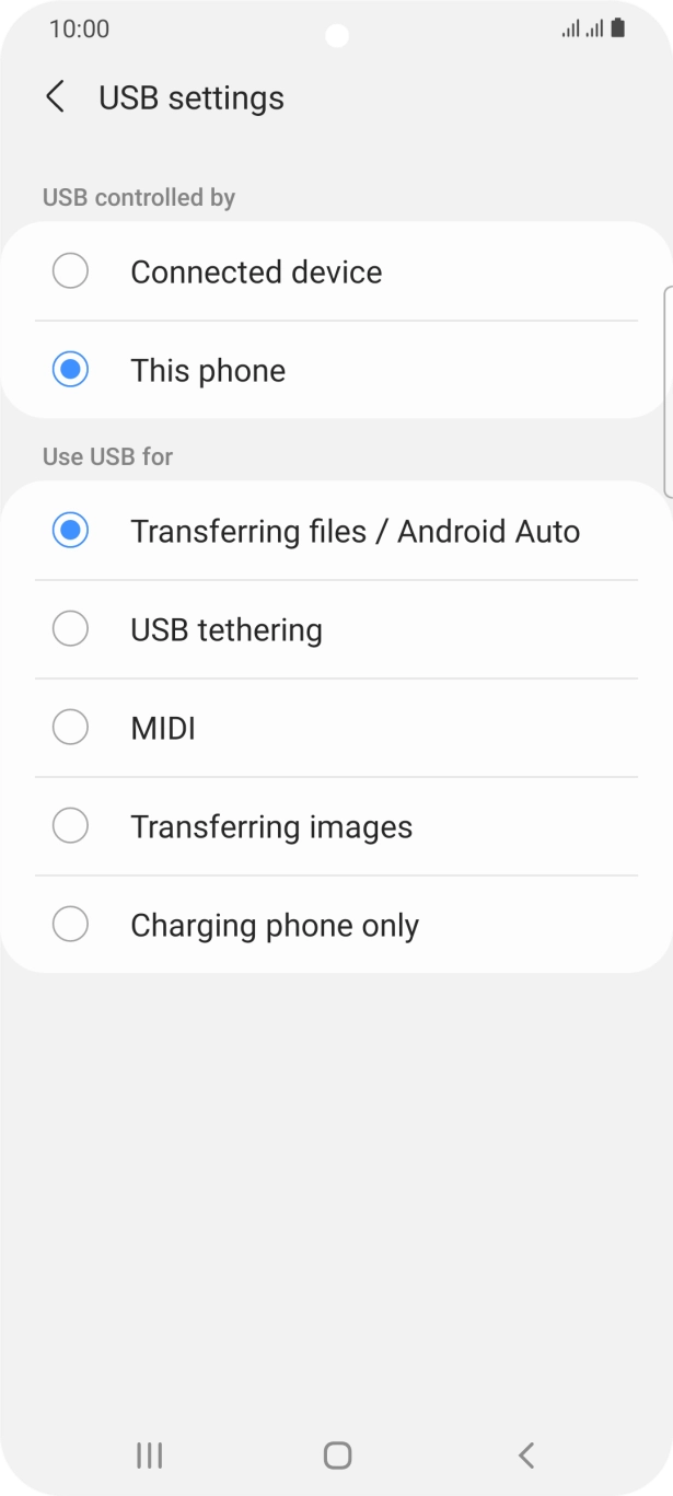 Press Transferring files / Android Auto. Press Transferring files / Android Auto.