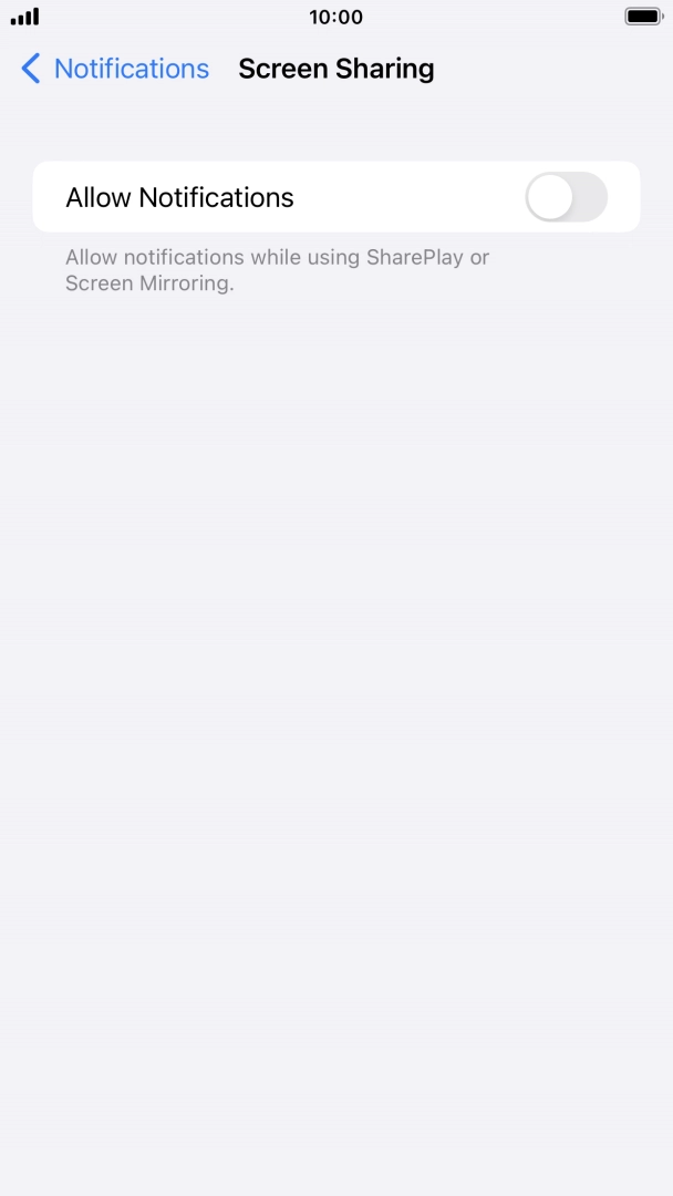 Press the indicator next to 'Allow Notifications' to turn the function on or off. Press the indicator next to 'Allow Notifications' to turn the function on or off.