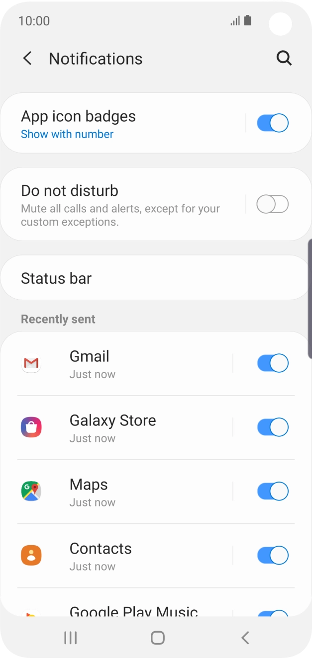 Press the indicator next to the required app to turn the function on or off.