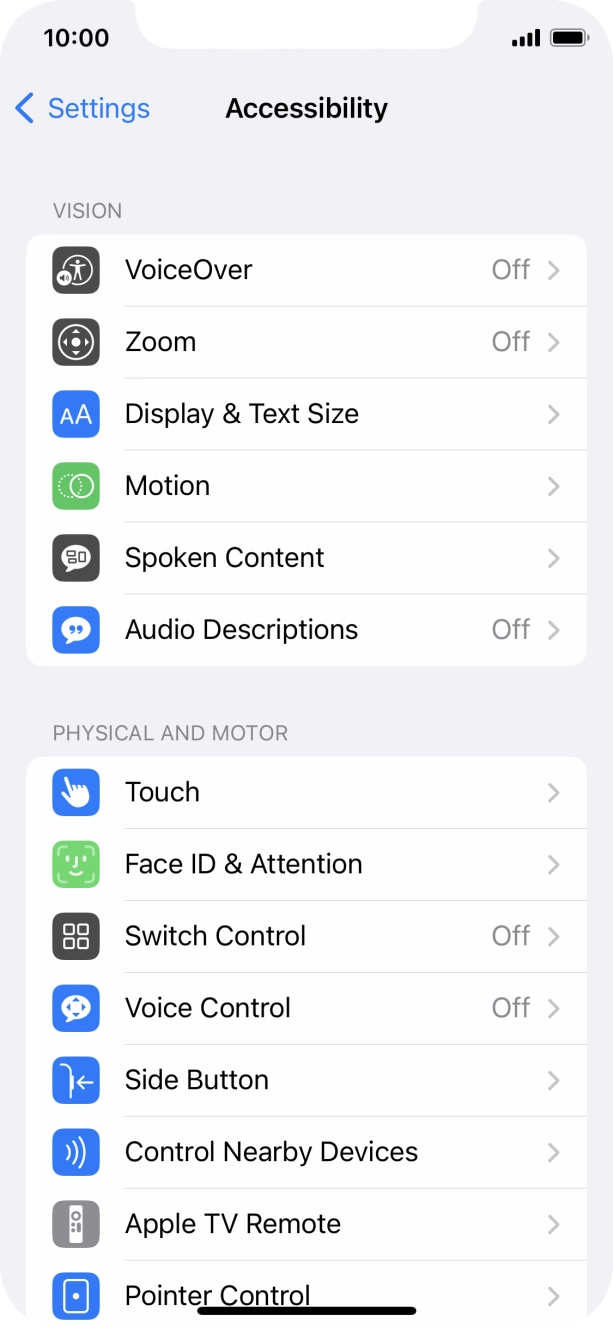 Press the required category below 'VISION' and follow the instructions on the screen to select the required settings.