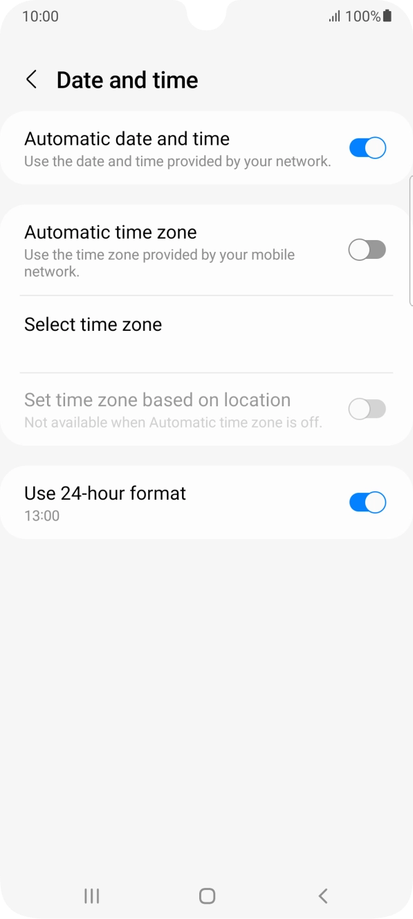 Press the indicator next to 'Automatic time zone' to turn on the function.
