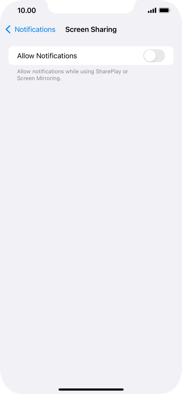 Press the indicator next to 'Allow Notifications' to turn the function on or off. Press the indicator next to 'Allow Notifications' to turn the function on or off.