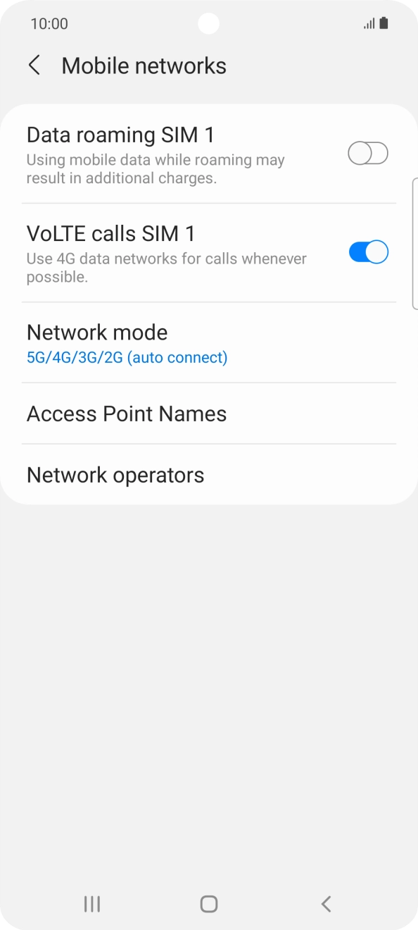 Press the indicator next to 'Data roaming ‹SIM›' to turn the function on or off. Press the indicator next to 'Data roaming ‹SIM›' to turn the function on or off.