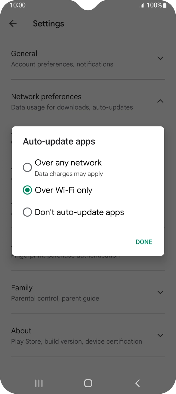 To turn on automatic update of apps using mobile network, press Over any network.