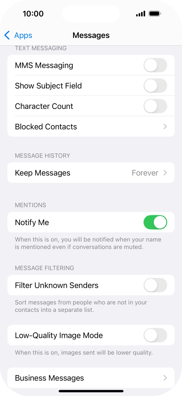 Press the indicator next to 'MMS Messaging' to turn on the function.