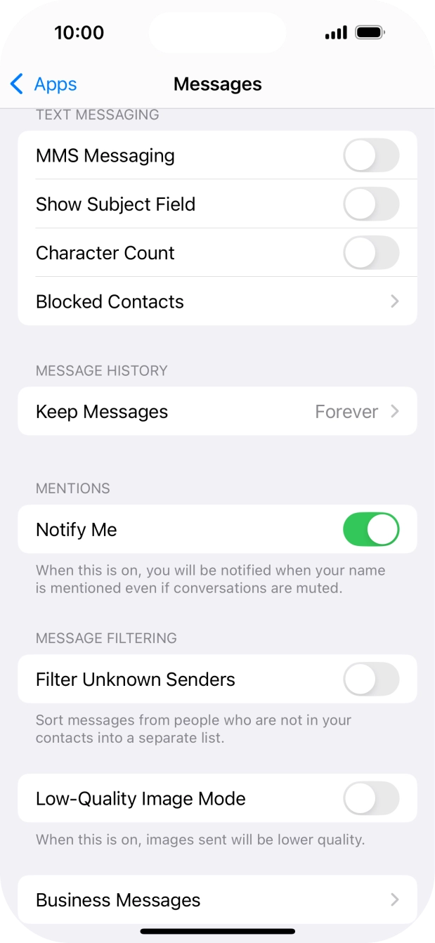 Press the indicator next to 'MMS Messaging' to turn on the function. Press the indicator next to 'MMS Messaging' to turn on the function.