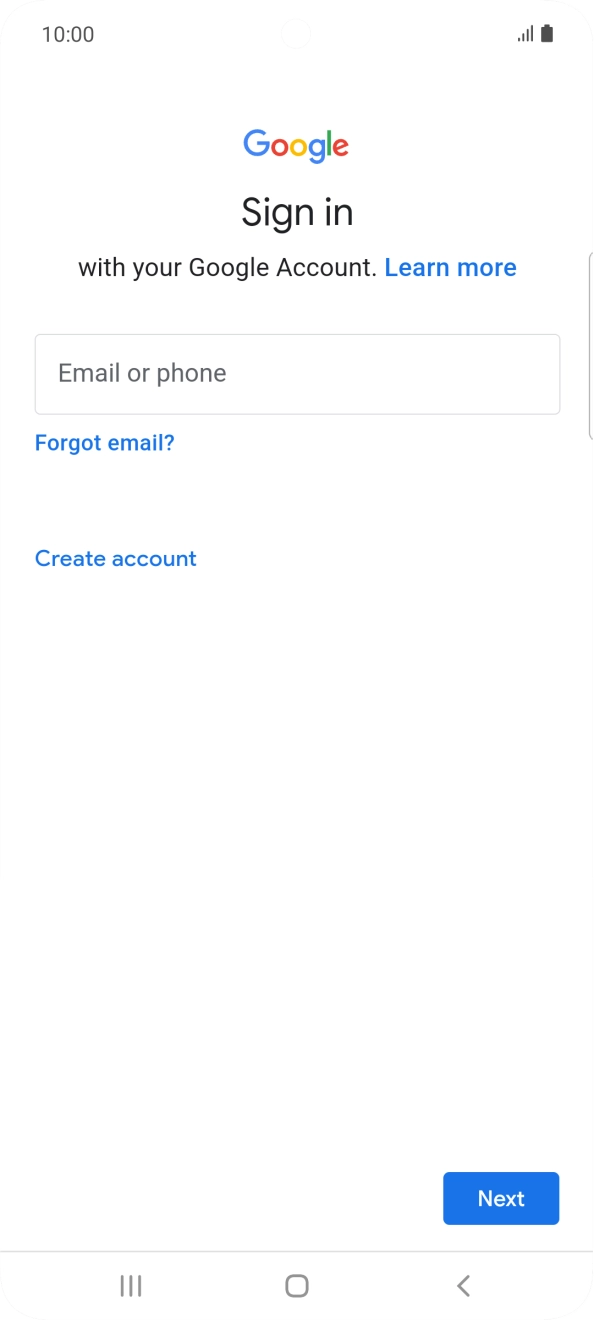 If you don't have a Google account, press Create account and follow the instructions on the screen to create an account.
