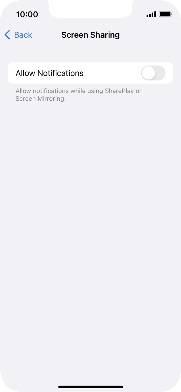 Press the indicator next to 'Allow Notifications' to turn the function on or off. Press the indicator next to 'Allow Notifications' to turn the function on or off.
