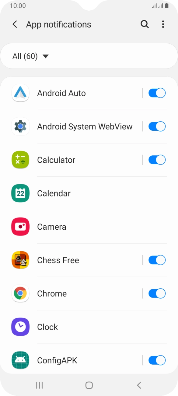 Press the indicators next to the required apps to turn the function on or off.