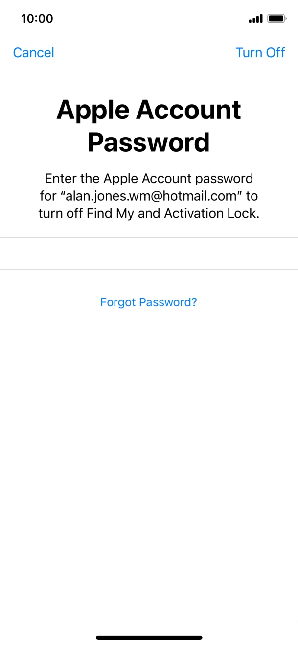 Key in the password for your Apple ID and press Turn Off. Wait a moment while the factory default settings are restored. Follow the instructions on the screen to set up your phone and prepare it for use.
