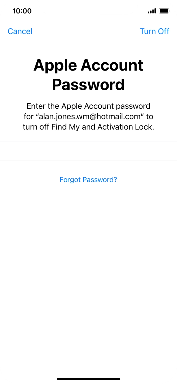 Key in the password for your Apple ID and press Turn Off. Wait a moment while the factory settings are restored. Follow the instructions on the screen to set up your phone and prepare it for use.