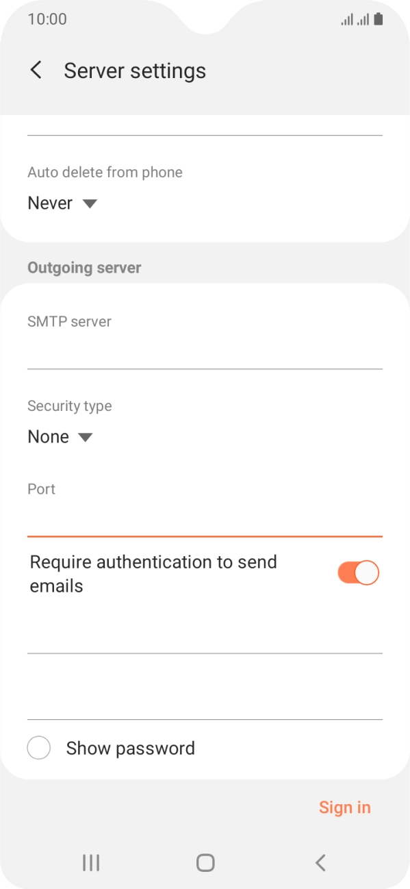 Press the indicator next to 'Require authentication to send emails' to turn on the function. Press the indicator next to 'Require authentication to send emails' to turn on the function.