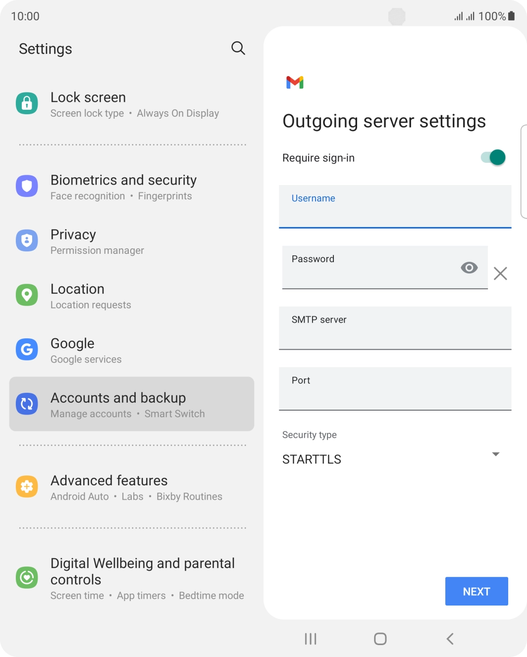 Press the field below 'Password' and key in the password of your email provider's outgoing server. Press the field below 'Password' and key in the password of your email provider's outgoing server.