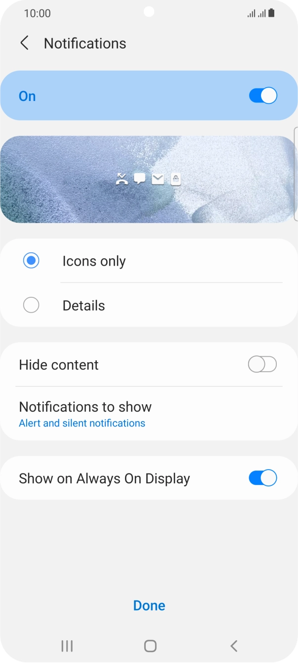 Press the required settings to turn them on or off.