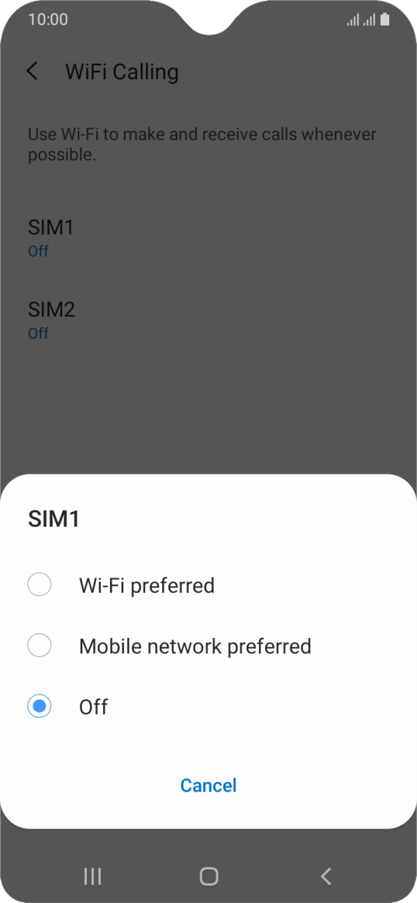 Press the required setting to turn the function on or off.