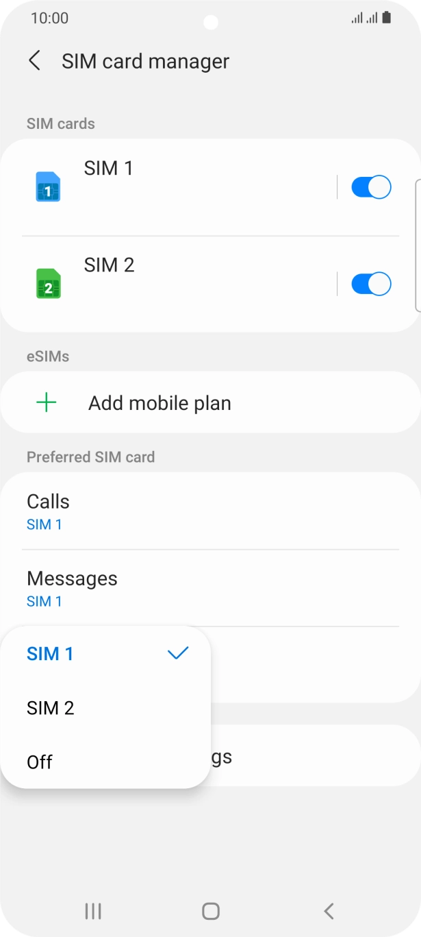 Press the required setting.