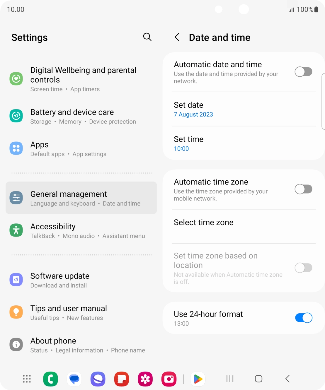 Press the indicator next to 'Automatic date and time' to turn on the function.