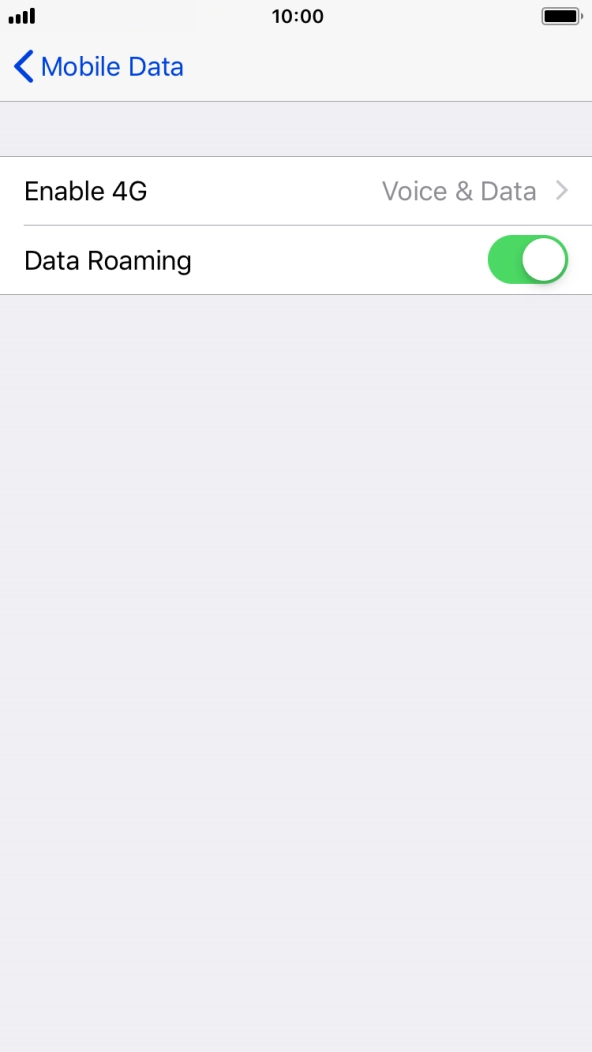 Press the indicator next to 'Data Roaming' to turn the function on or off. Press the indicator next to 'Data Roaming' to turn the function on or off.