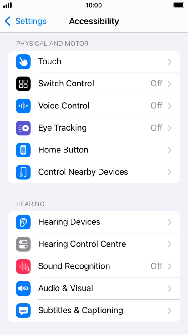 Press the required category below 'PHYSICAL AND MOTOR' and follow the instructions on the screen to select the required settings. Press the required category below 'PHYSICAL AND MOTOR' and follow the instructions on the screen to select the required settings.