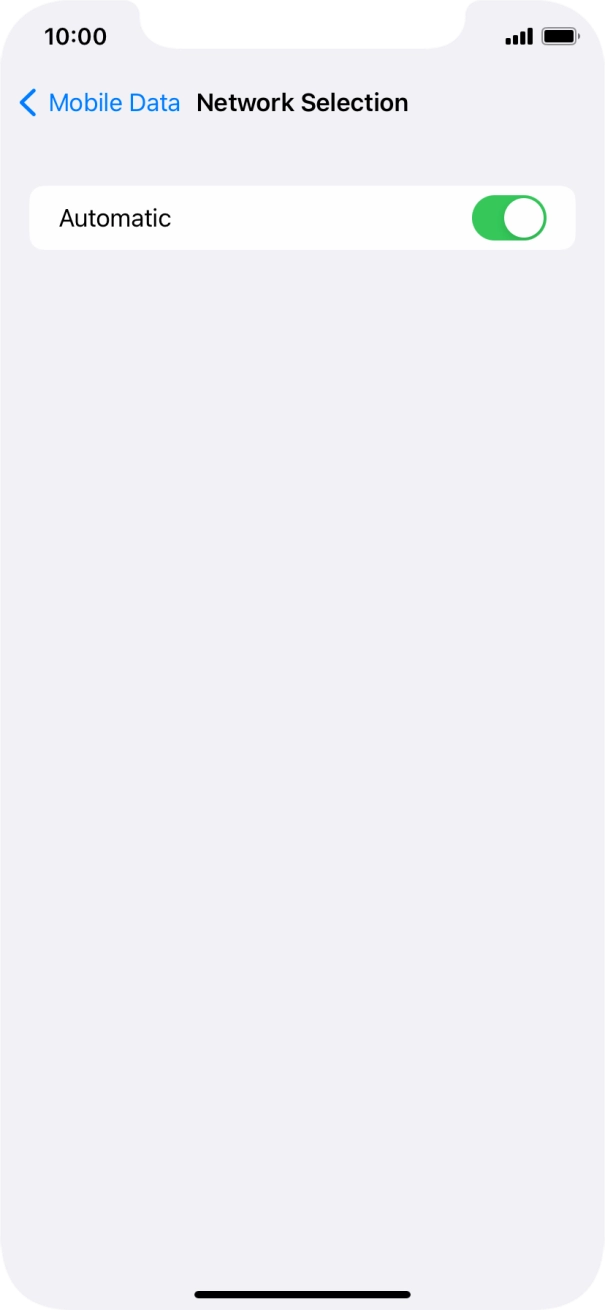 Press the indicator next to 'Automatic' to turn automatic network selection on or off. Press the indicator next to 'Automatic' to turn automatic network selection on or off.