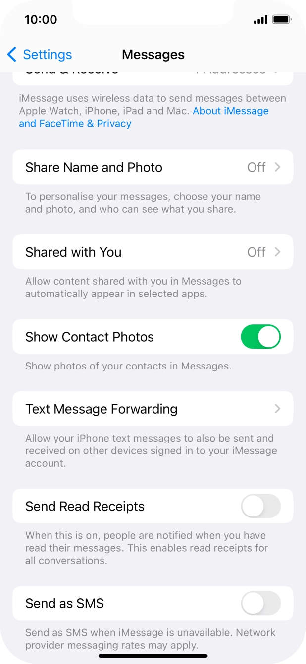 Press the indicator next to 'Send as SMS' to turn the function on or off.