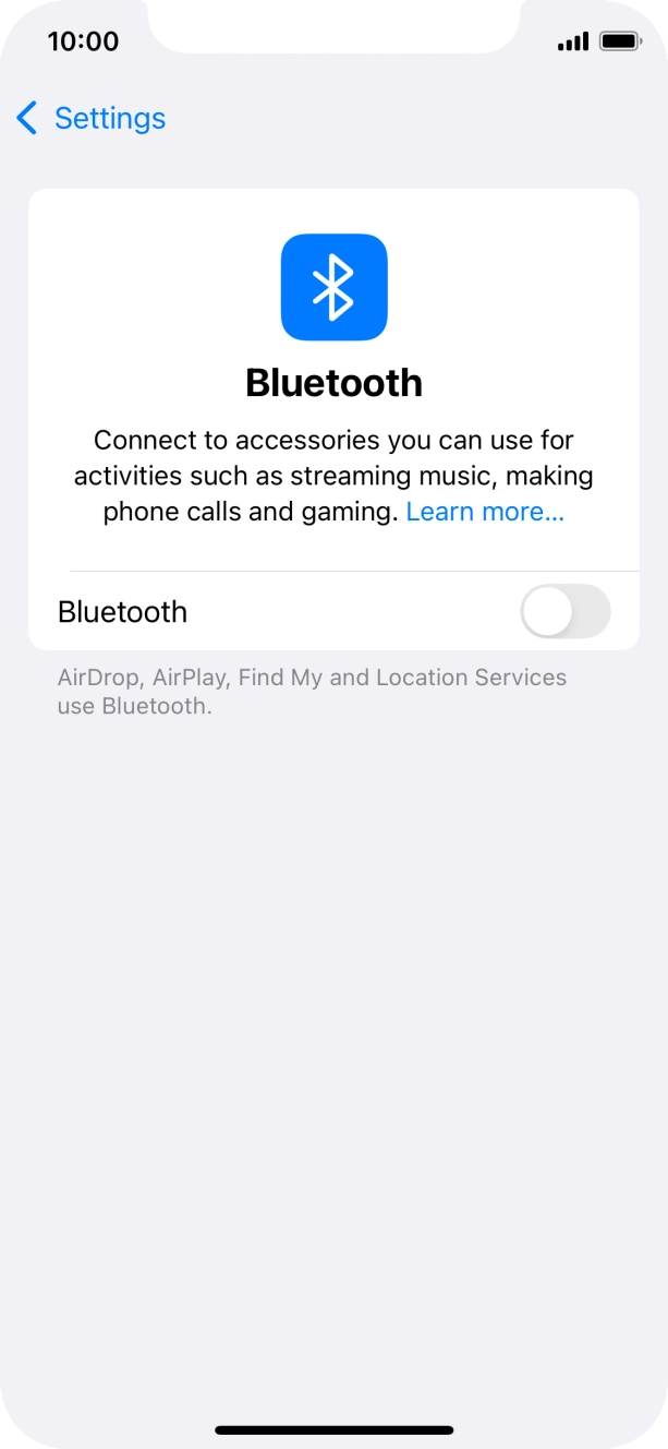 Press the indicator next to 'Bluetooth' to turn on the function.