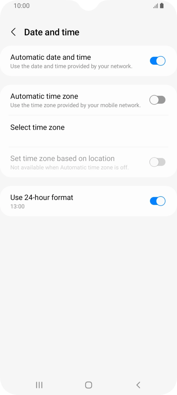 Press the indicator next to 'Automatic time zone' to turn on the function.