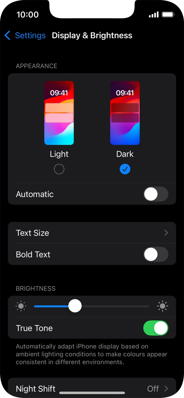 Press the indicator next to 'Automatic' to turn the function on or off.