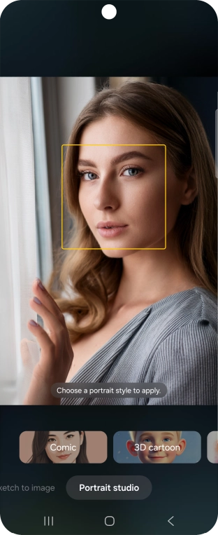 To change your portrait photos to different styles, press Portrait studio. To change your portrait photos to different styles, press Portrait studio.