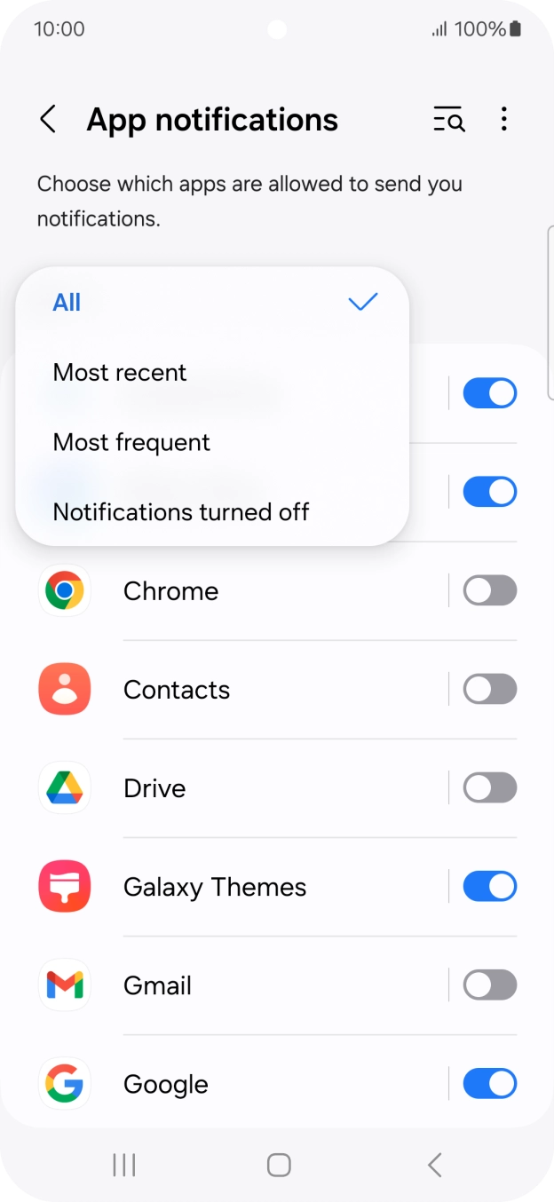 Press the required setting.