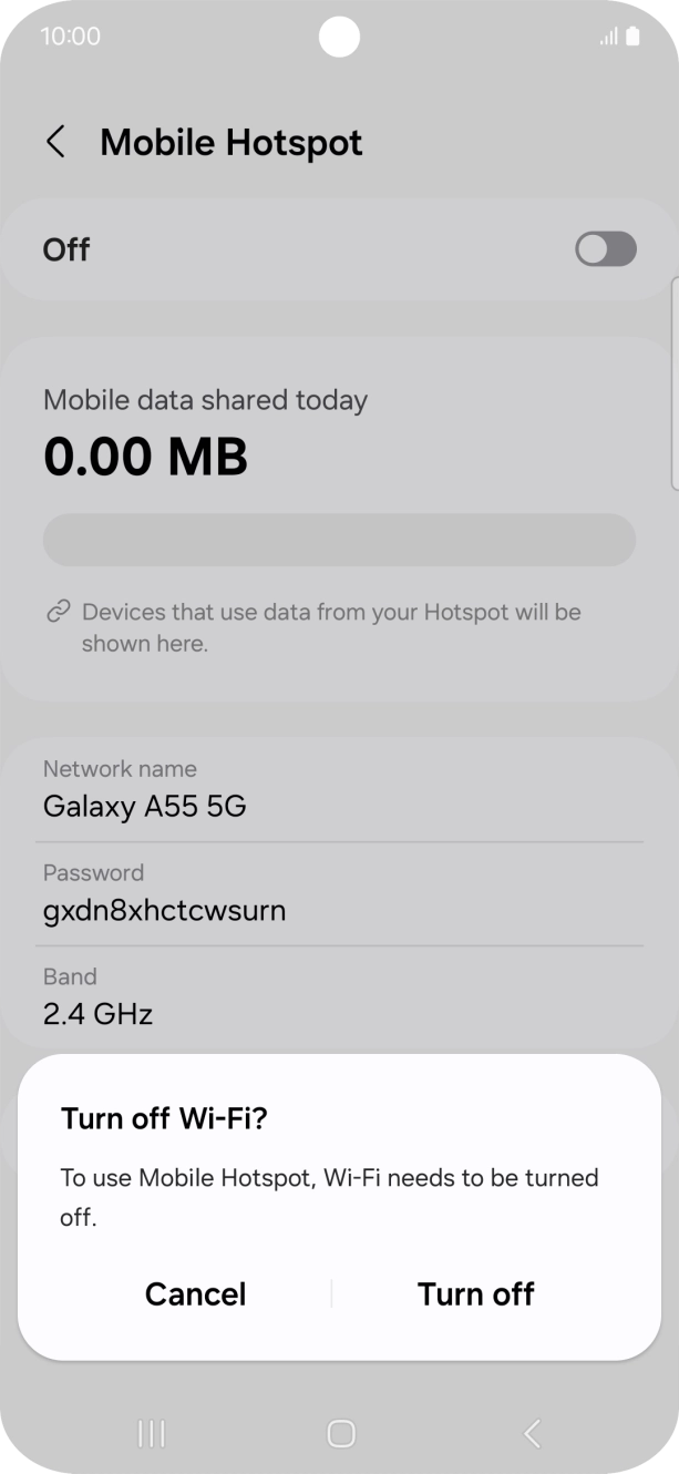 If WiFi is turned on, press Turn off.